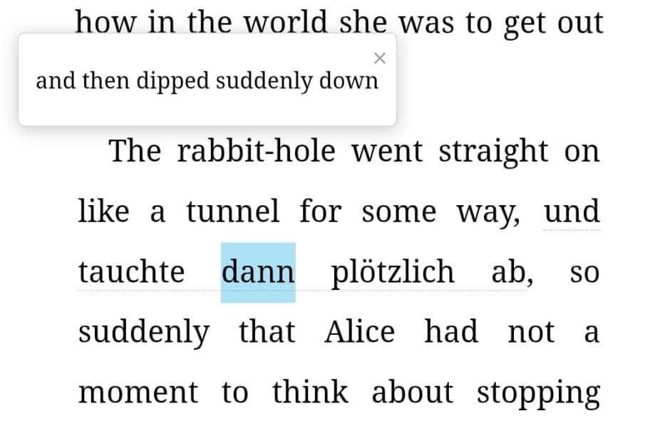 You will continue reading, and will also find sentences only in your learning language